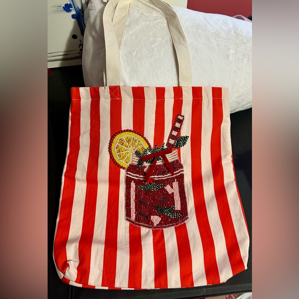 Anthropologie beaded Bloody Mary canvas bag